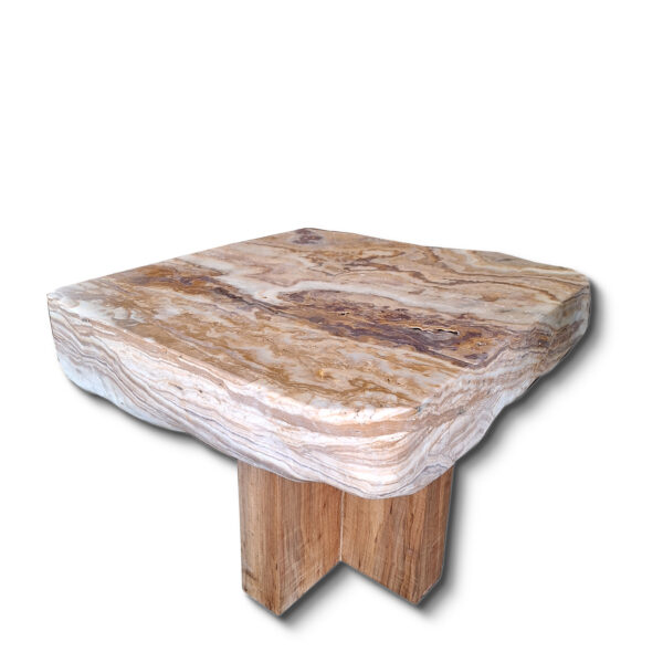 Stolik Kawowy Marmurowy Rainbow Na Dębowej Podstawie